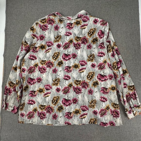 Modern Essentials Woman Button Down Top Blouse Floral Collared Plus 20W Gray Red - Picture 12 of 16
